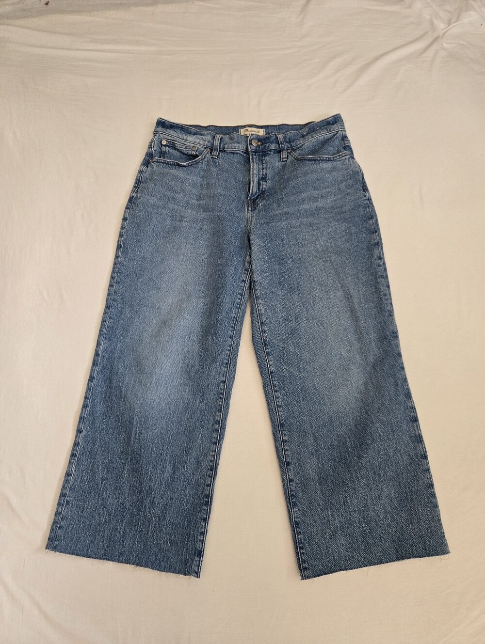 Madewell The Perfect Vintage Wide Leg Jean Jeans Blue Raw Hem Size 31P 31 Petite
